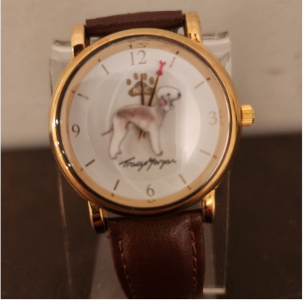 Tracy Morgan Dog Watch In Gold Tone With Brown Leather Strap New Battery